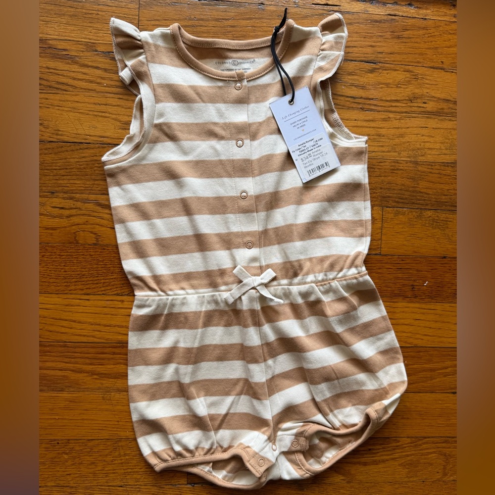 NWT Colored Organics Tan and Cream Baby Romper